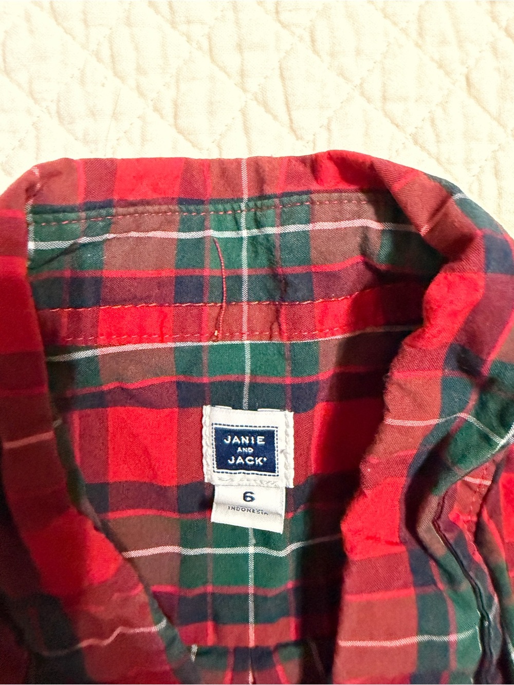 Janie & Jack  Red & Green Plaid Kids Button-Up Shirt - Picture 2 of 2